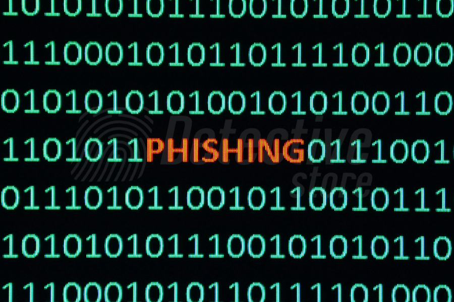 A digital image showing the word "PHISHING" in bright orange amidst a background of green binary code, symbolizing phishing attacks in the digital age.