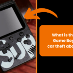 A device that looks like a Game Boy with a large SUP logo on the casing. Next to it is an orange frame with the text: ‘How easy is it to steal a car with a Game Boy?’ with an orange arrow pointing to the device.